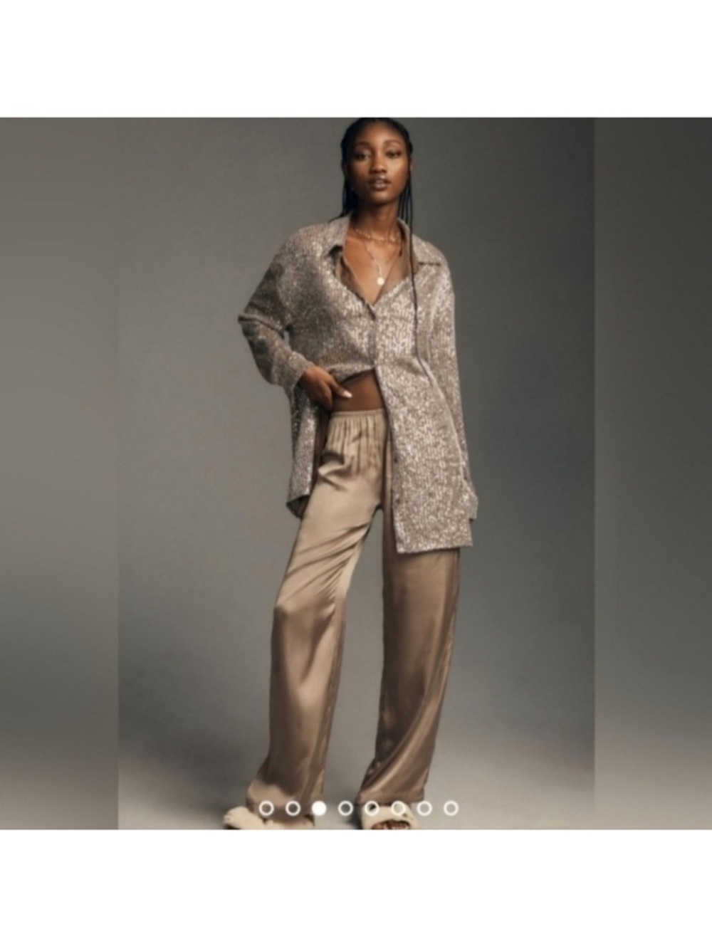 NWT Anthropologie Flat White Sequin Tunic Dress, Taupe, Size S Petite